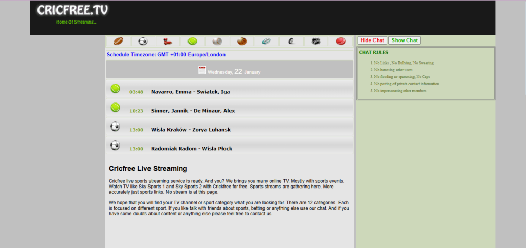 Free Live Football Streaming Sites - CricFree TV